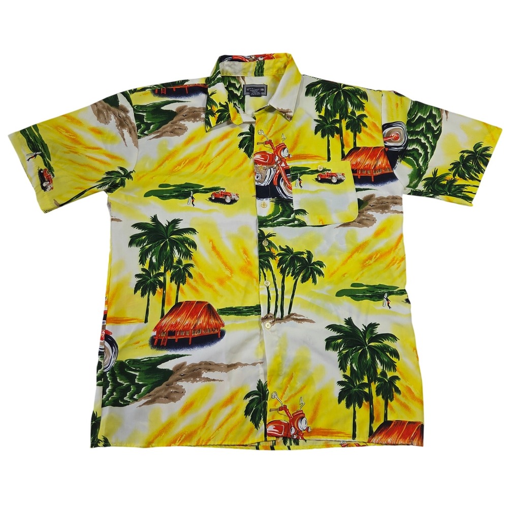 Grandeur Mens XL‎ Tropical Motorcycle Hawaiian Shirt Short Sleeve Biker Resort